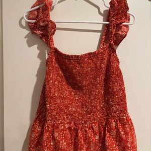 Red Floral Smocked Top